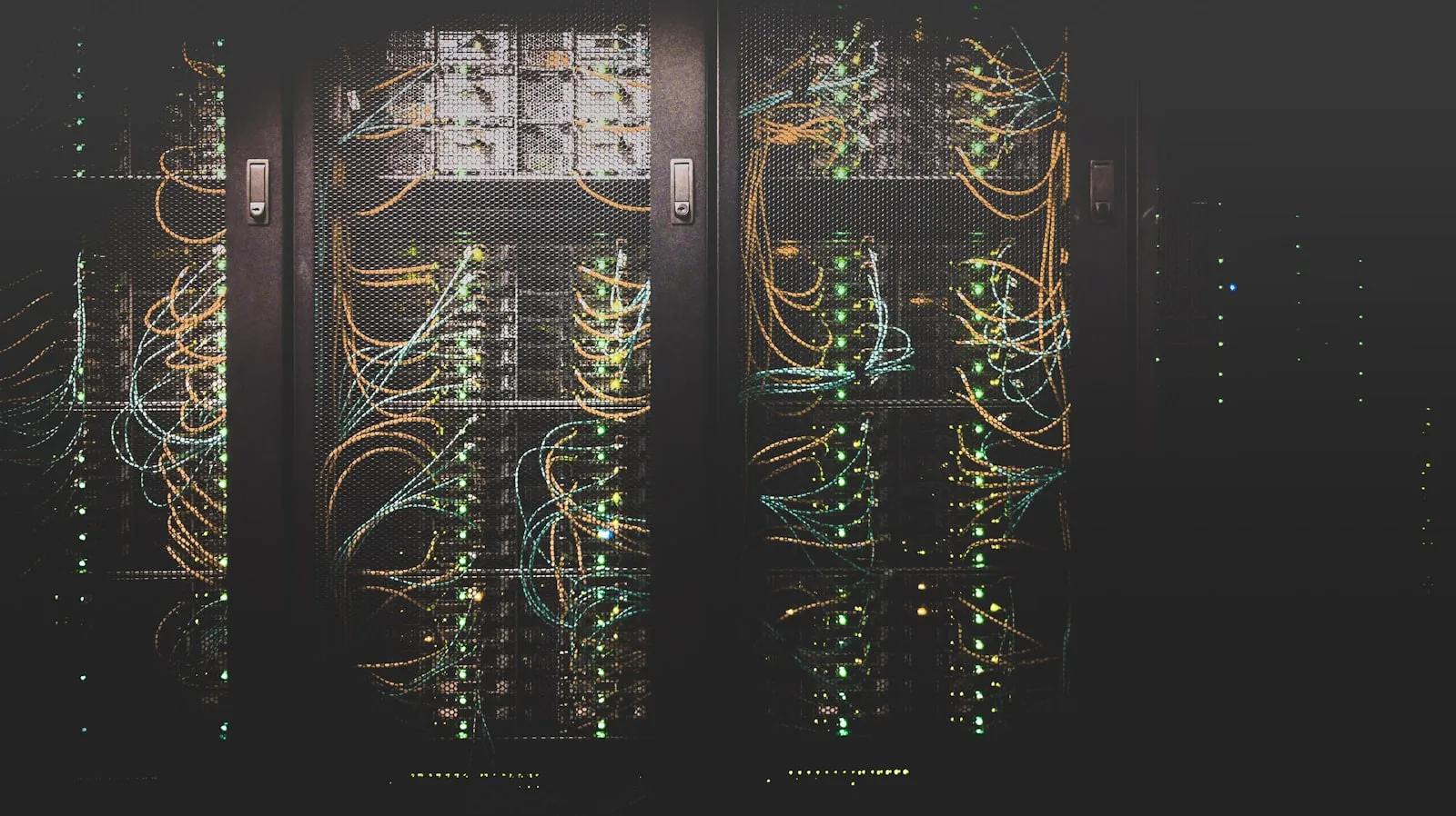Server racks with status lights