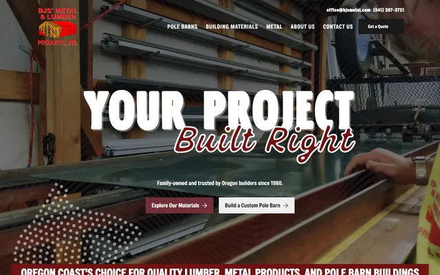 BJ's Metal & Lumber website