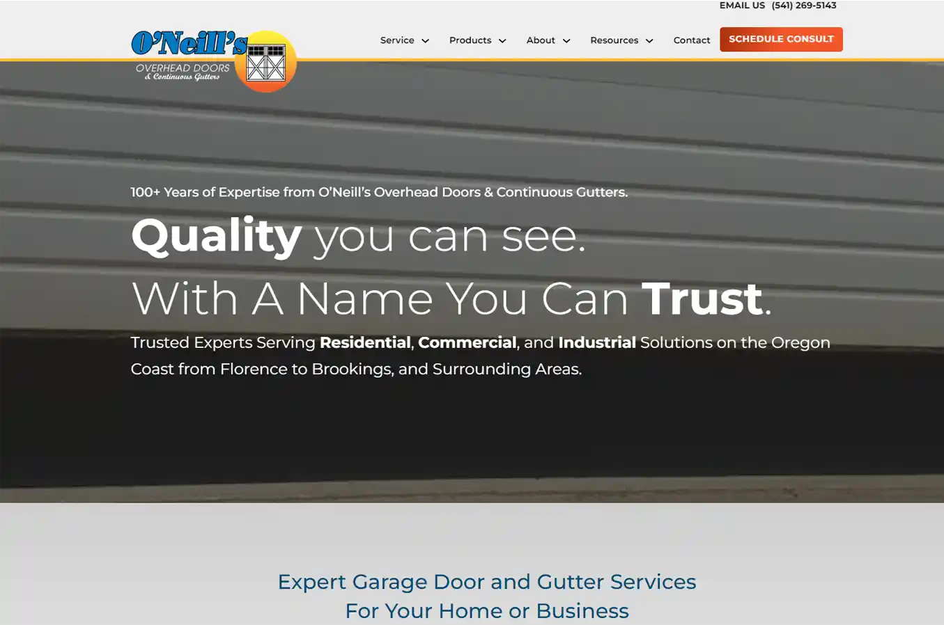 Oneills Overhead Doors website