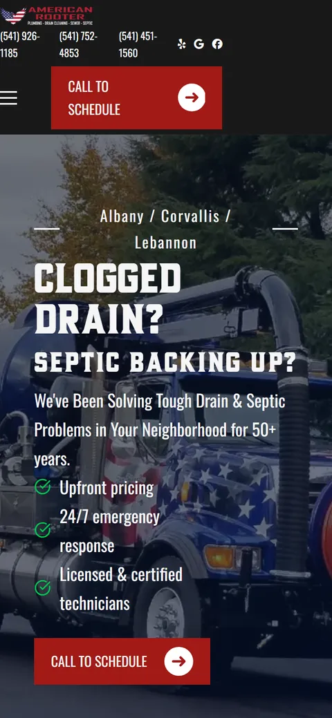American Rooter website on a phone